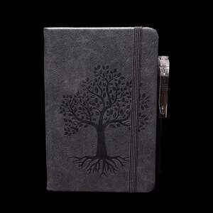 Charcoal Gray Tree of Life Embossed Small Hardcover Lined Journal with Pen